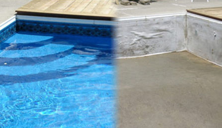 Before-and-after of step installation in swimming pool